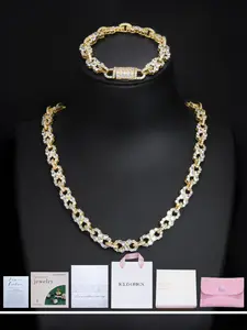 Iced Chics Infinity Necklace & Bracelet Set, Zircon Hip Hop Jewelry, Street Style, Gift Box Included, Perfect for Valentine's Day, Father's Day, Birthday