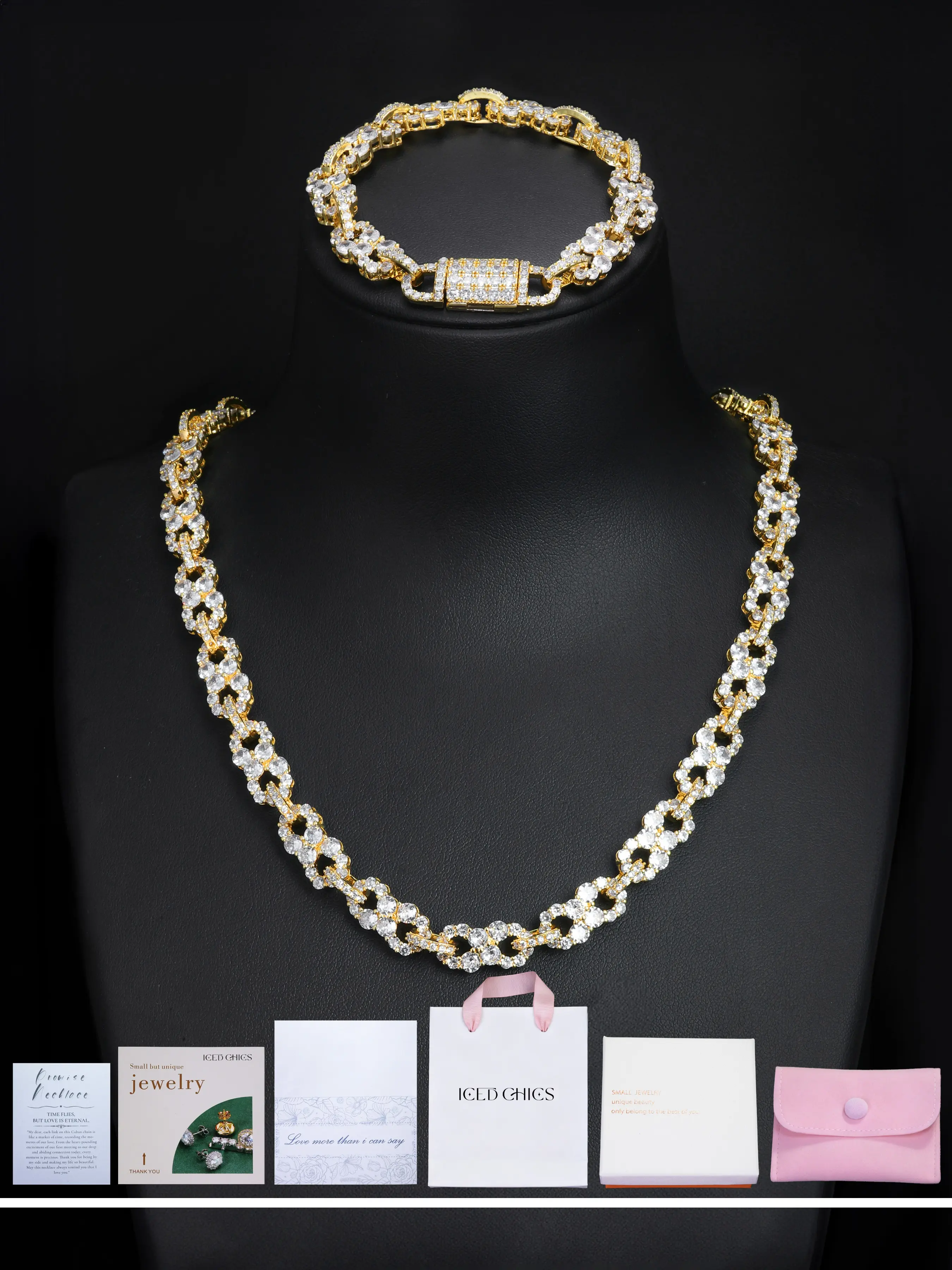 Iced Chics Infinity Necklace & Bracelet Set, Zircon Hip Hop Jewelry, Street Style, Gift Box Included, Jewellery Gift Set, Perfect for Valentine's Day, Father's Day, Birthday