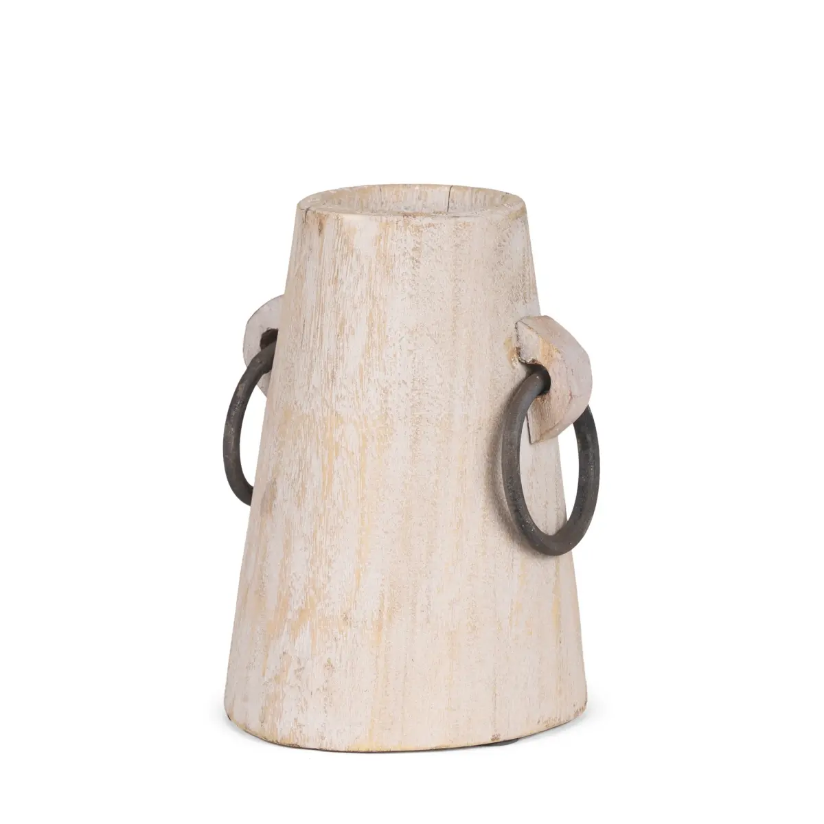 HomeRoots 608602 Artisanal Handmade Modern 7 in. Beige Solid Wood Cylinder Jug Vase, Decorative Standing Room Accessory, Ideal Gift for Home Decor Enthusiasts, Artisanal Handmade Vases