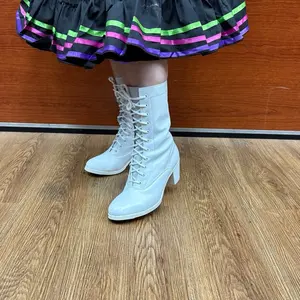 Botas Adelita Folclórica White Lace-Up Boots for Folkloric Style Wear
