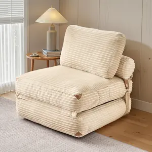 POUUIN 3-in-1 Convertible Sleeper Sofa, Ultra-Soft Corduroy Upholstered Sofa Couch, No-Assembly Memory Foam Floor Lounge Chair for Small Spaces