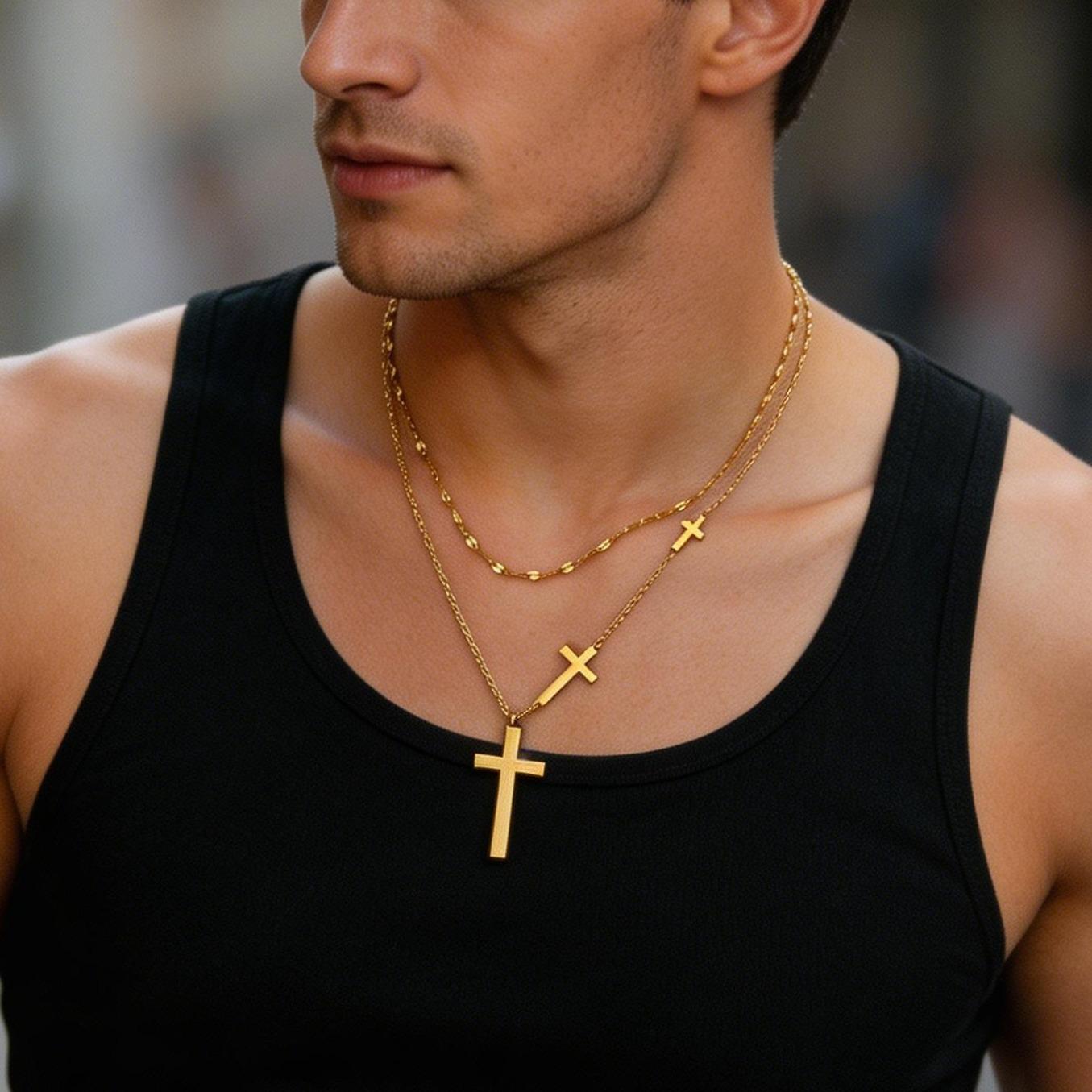 Gold Cross Necklace for Women Dainty Non-Tarnish Layered Necklaces Sideways Cross Pendant Stack Baptism Jewelry