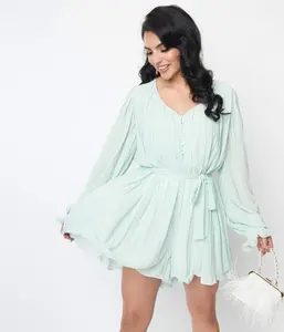 Mint Green Pleated Ruffled Romper
