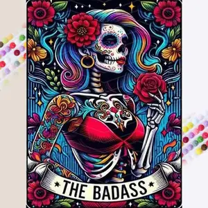 5D DIY Full Drill Round Diamond Painting Kit - Skull, Colorful Flowers, Roses Mosaic, Canvas - DIY Decorative Painting, Home Wall Decor, Suitable for Halloween, Christmas, Birthday, and Anniversary Gifts.