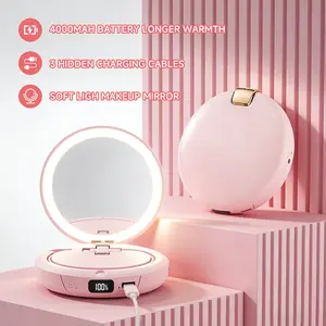 3-in-1 Rechargeable Hand Warmer & 4000mAh Portable Charger with LED Lighted Compact Makeup Mirror, Cute Pocket Size Electric Heater, Birthday Gifts for Women, Teen Girls, Girlfriend