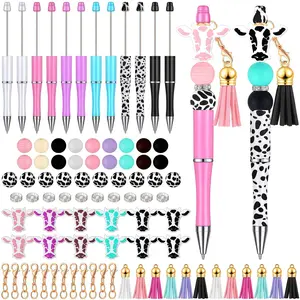 12-Piece Beaded Pen Set, Silicone Cow Head Pens, Funny Teacher Pens with Lobster Clasp, Unique Pens, Rhinestone Spacer Beads, DIY Craft Supplies, Student School Office Gifts