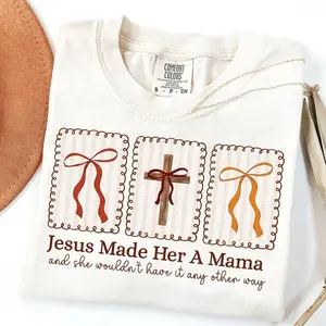 Coquette Christian Mama Fall Shirt Jesus Made Her A Mama T-shirt Boho Fall Mama Shirt Christian Fall T-shirt 100% Cotton Soft Breathable Fabric Minimal Shrinkage
