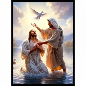 Room Decor 1pc Rustic   Canvas Painting Posters, Christian Jesus Baptism By River Scene Canvas Print Religious Art Posters For Home, Office, Bedroom, Living Room, Kitchen, Bathroom Modern Seasonal Holiday Posters.