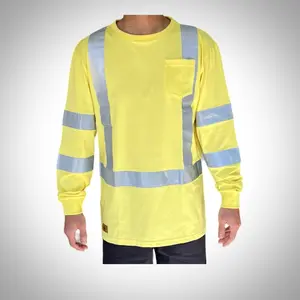 Anc Workwear Provision: Men's Long Sleeve High-Visibility Safety Shirt with Reflective Stripes and Multi-Functional Pocket Uniforms Menswear Underwear Clothing Longsleeves