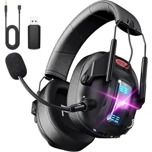 Wireless Gaming Headset for PS5, PS4, PC, USB Over Ear Gaming Headphones with Noise Canceling Mic, Bluetooth 5.3, 100H Battery, Low Latency, Foldable Headset for,, Laptop