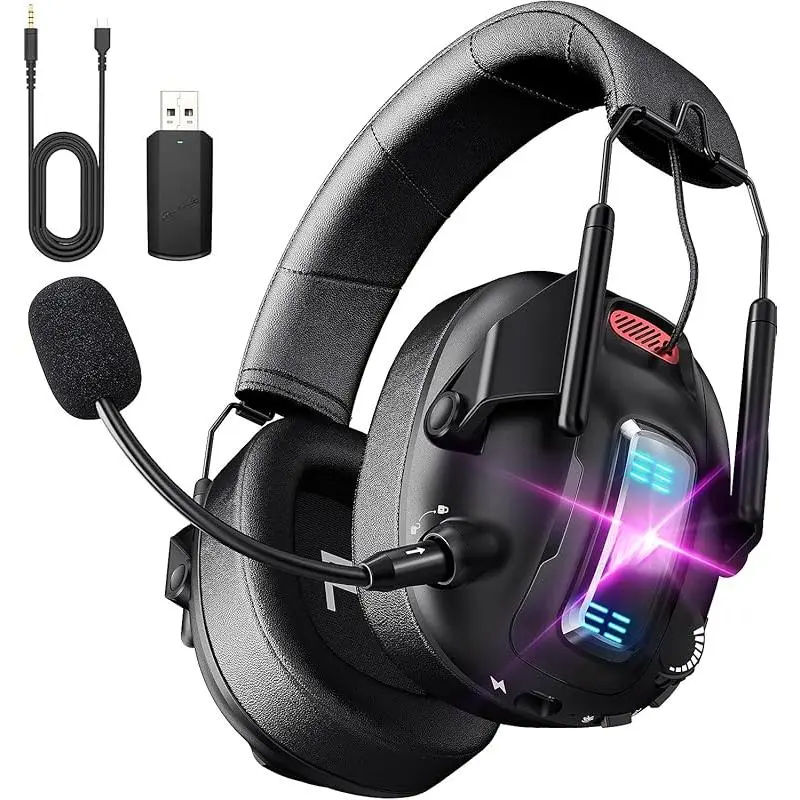 Wireless Gaming Headset for PS5, PS4, PC & Laptop - USB Over Ear Headphones with Noise Canceling Mic, Bluetooth 5.3, 100H Battery, Low Latency, Foldable (Sports & Outdoor Protective Gear Accessory), Extended Gaming Sessions