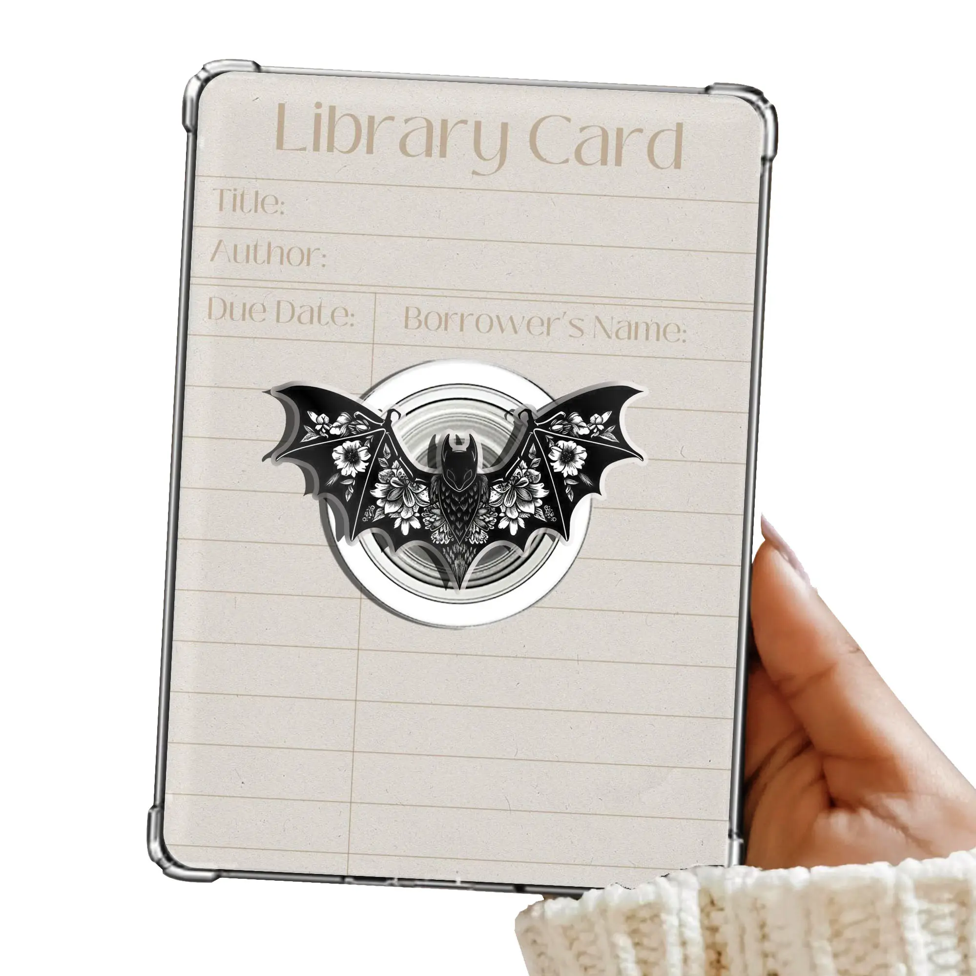 Floral Black Bat Spooky Kindle Grip Bookish Magnetic Kindle Grip Book Lover Kindle Accessories Phone Holder PopSocket Phone Grip Magnetic Pop Socket Phone Grip