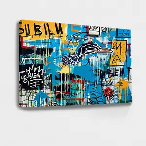 Wrapped Framed Canvas Wall Art, Vintage Prints Poster, Jean Michel Print, Street Art, - Bird on Money, Poster, Pop Art, Abstract Art, Modern Art, Wall Decor - Framed, Horizontal Wood Artwork Gifts Painting posters