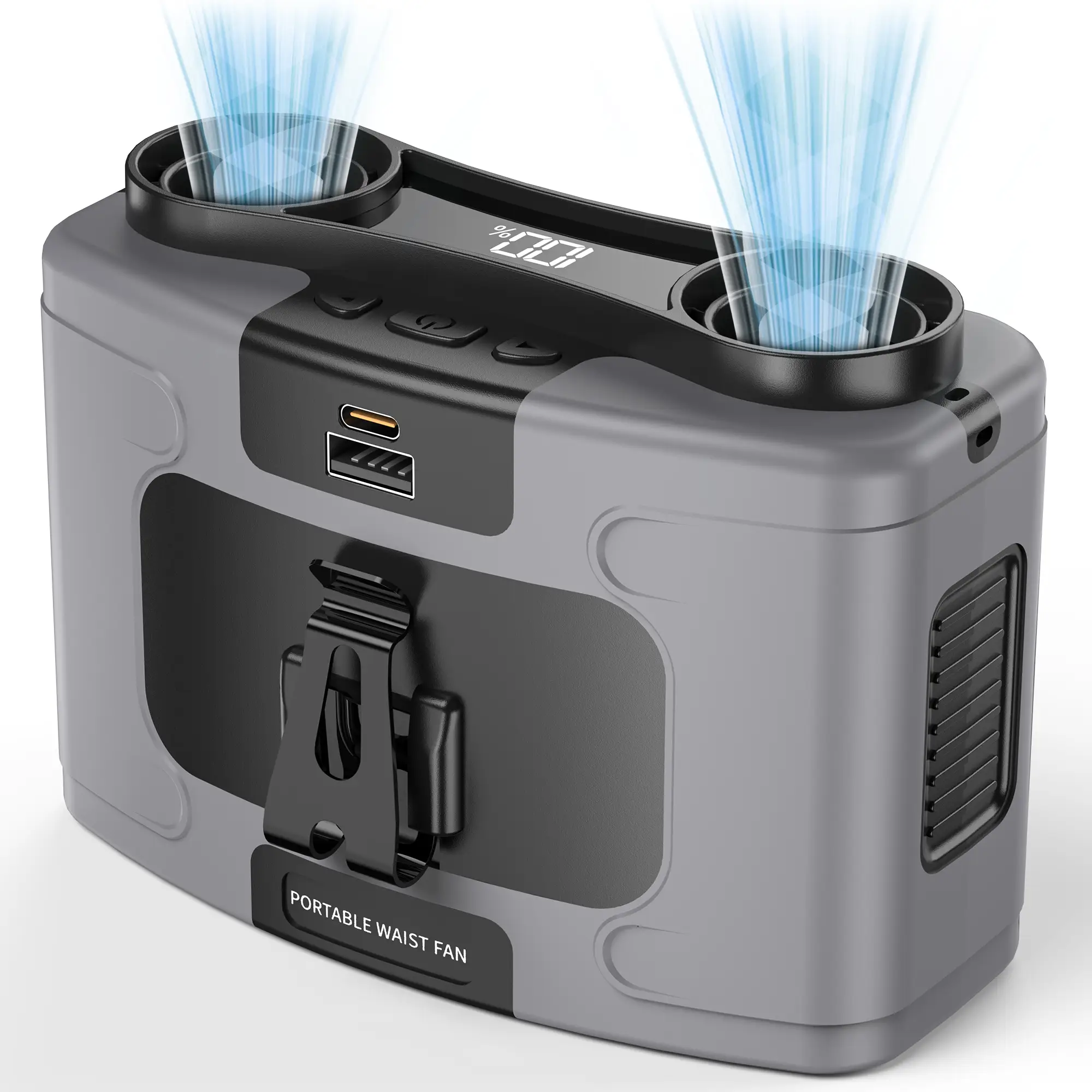 20000mAh Portable Waist Fan, Rechargeable Battery Operated Clip on Personal Fan, 10 Speeds, Hands-Free Wearable Belt Neck Fan for Outdoor Jobsite Gard