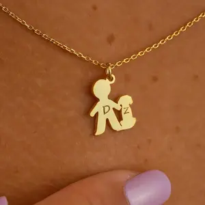 Family Initial Necklace, Customized Initial Pendant, Pet Initial Necklace, Family Silhouette Necklace, Silhouette Personalized Necklace, Kids Name Initial Necklace, Letter Keepsake Pendant, Initial Bridesmaid Necklace, Letter Christmas Necklace