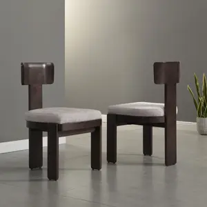 Upholstered Dining Chairs Set of 2, Fabric Side Chairs with Gray Seating Dark Brown Solid Rubber Wood Legs, 330 LBS Weight Capacity