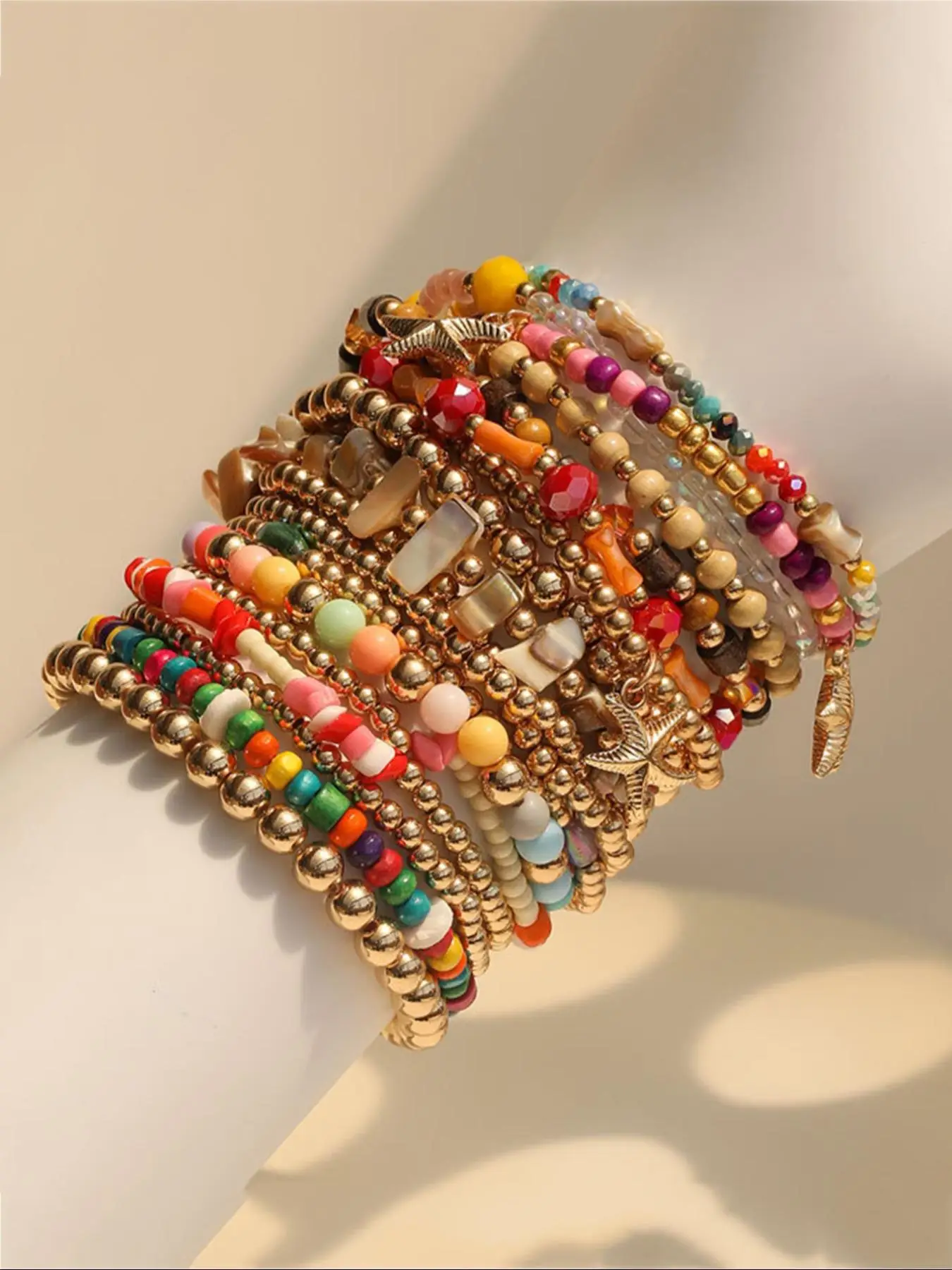 Boho Style Colorblock & Plain Color Beaded Bracelets, 18pcs Fashionable Beaded Bracelets for Women, Elegant All-match Fashion Accessories for Daily We