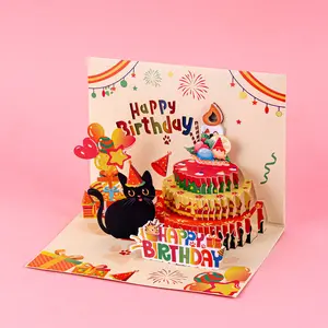 3D Birthday Music and Light Greeting Card, 3D Pop-up Card with Birthday Cake and Blowing Candles, Birthday Gift, Birthday Card