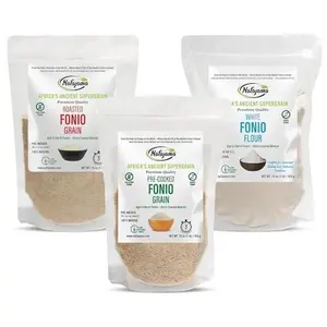 Nafajama Pack of 3 Premium Gluten-Free Fonio | Pre-Cooked Fonio Grain, Roasted Fonio Grain & White Fonio Flour | Ancient African Supergrain | All-Natural, Non-GMO, Vegan, High-Fiber Superfood