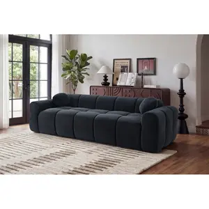 98.4" Extra Large Compression Sofa, Corduroy Cloud Puff Couch for Living Room, 4-Seater Upholstered Sofa with 2 Pillows, Vacuum Packed Easy To Move for Small Space, Apartment, Studio