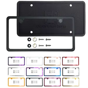 Silicone Back Guard Two Holes Slim License Plate Frame Matte Black Powder Coated Universal Fit Aluminum Screw On Cap Cover, T304 Stainless Steel, Rust Proof Weather Proof (Qty: 1 Frame)