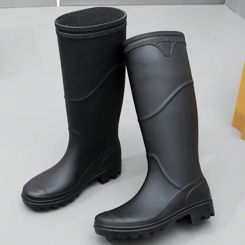 Men's Solid Color Full Boot, Waterproof Synthetic PVC Wellington with Polyester Fiber Lining for Outdoors and Fishing, Male, Closed Toe, Pvc Upper