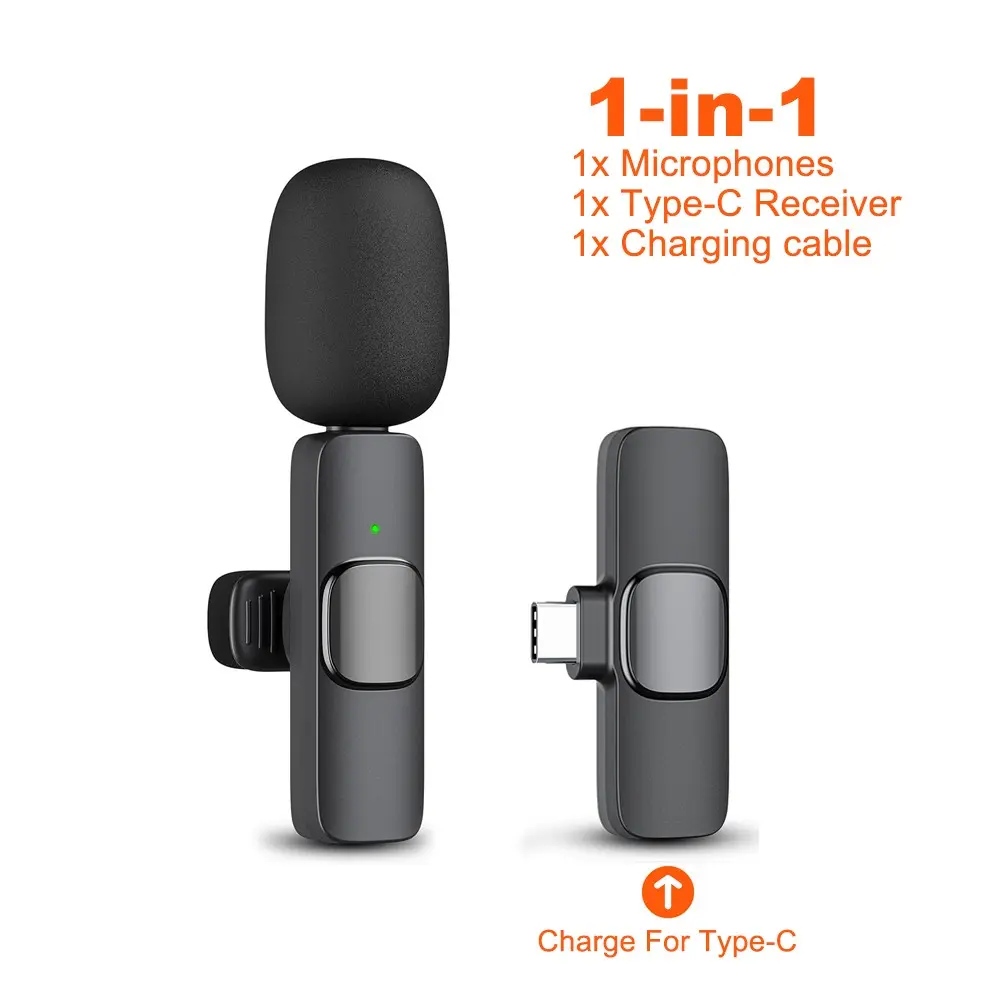 Wireless Lavalier Microphone, Rechargeable Lapel Mic, USB Rechargeable Microphone with Noise Reduction Reverb Function, Clip on Mic, Suitable for Video Recording Podcast Video Blog, Audio, Noise Canceling Mic