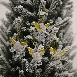 4/20pcs Christmas Angel Ornaments Crystal Clear Angel with Golden Wings Christmas Tree Hanging Pendants Holiday Decorations