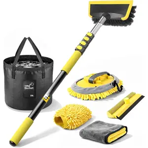 144"  Wash Kit with Telescoping Pole, 20L Collapsible Bucket, Chenille Microfiber Mop, Bristle Brush, 2-in-1 Sponge & Window , Towel &  Glove for RV  SUV Boat