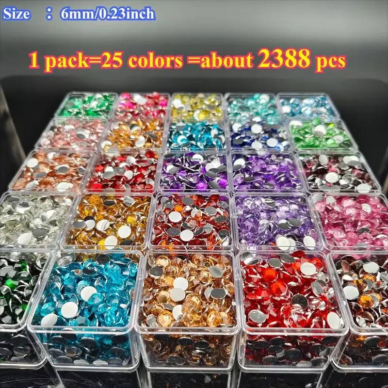 2388Pcs 6mm 25Colors Resin Flat Back Rhinestones - Bag Packed (No Box), Bling Rhinestone Decoration, Nail Art Supplies for DIY Phone Case Jewelry Crafts, Colorful Rhinestones, Diy Nails Art
