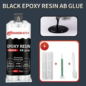 High Temperature Resistant Black Epoxy Resin Super Glue, AB Adhesive for Metal, Plastic, Ceramic Repair, Leak Sealing, Filling, 50ml Dual Component Bottle
