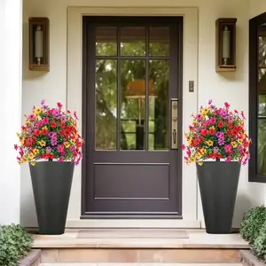 2 sets of artificial boxwood bonsai balls with purple flowers, UV-resistant green shrubs, stylish terrace decoration suitable for hotels, weddings, gardens, balconies, farms, suitable for all seasons, seasonal outdoor artificial flower decoration