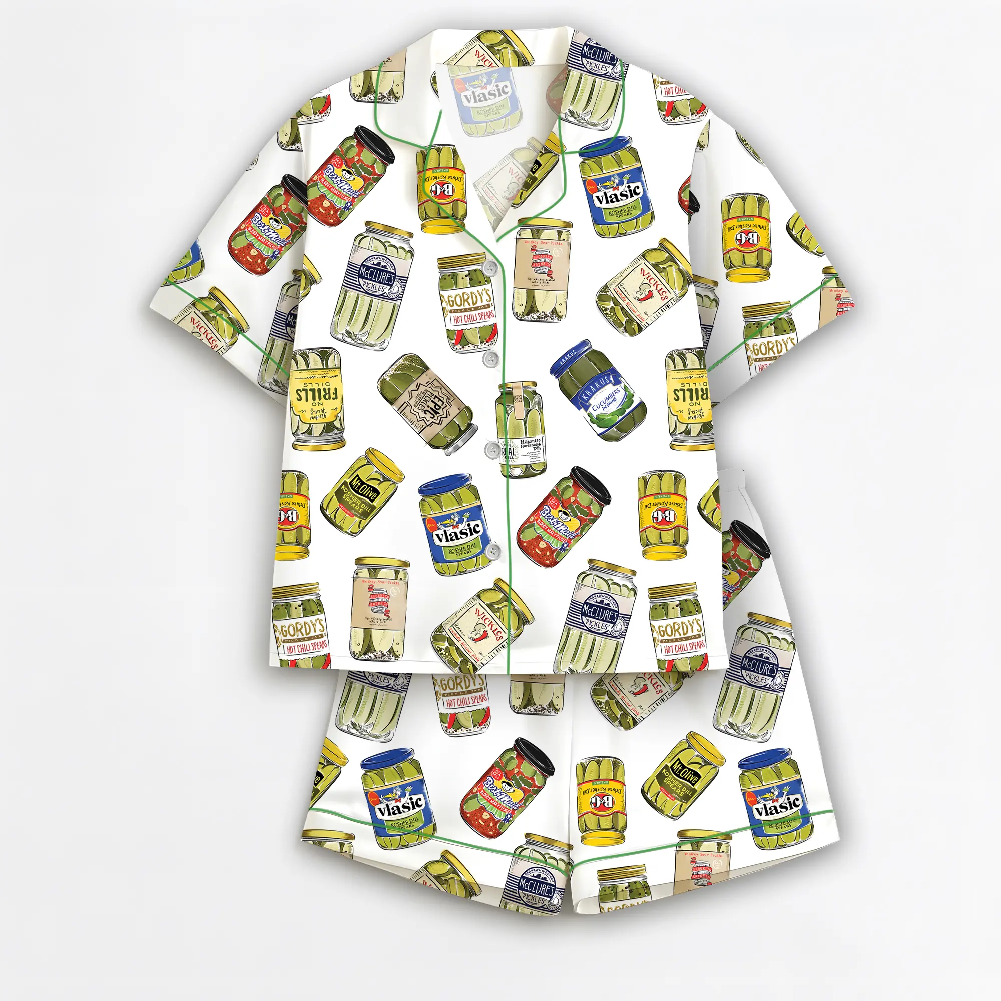 Pickle Satin Pajama Set for Women, Funny Dill Pickle Print PJ Shorts Set, Cute Canned Pickles Sleepwear, Food Lover Gift Idea, Soft Silky Summer Nightwear, Trendy Graphic Pajamas for Girls, Viral TikTok Aesthetic Lounge Set, Comfortable Home Outfit