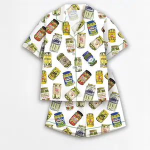Pickle Satin Pajama Set for Women, Funny Dill Pickle Print PJ Shorts Set, Cute Canned Pickles Sleepwear, Food Lover Gift Idea, Soft Silky Summer Nightwear, Trendy Graphic Pajamas for Girls, Viral TikTok Aesthetic Lounge Set, Comfortable Home Outfit