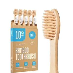 Soft Flossing Bamboo Toothbrushes 10 Pack - BPA Free Soft Bristles Toothbrushes for Adults, Natural Wooden Toothbrush