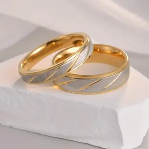 Couple Wave Pattern Gold Rings – Matching Jewelry for Men & Women, Perfect Engagement or Wedding Gift