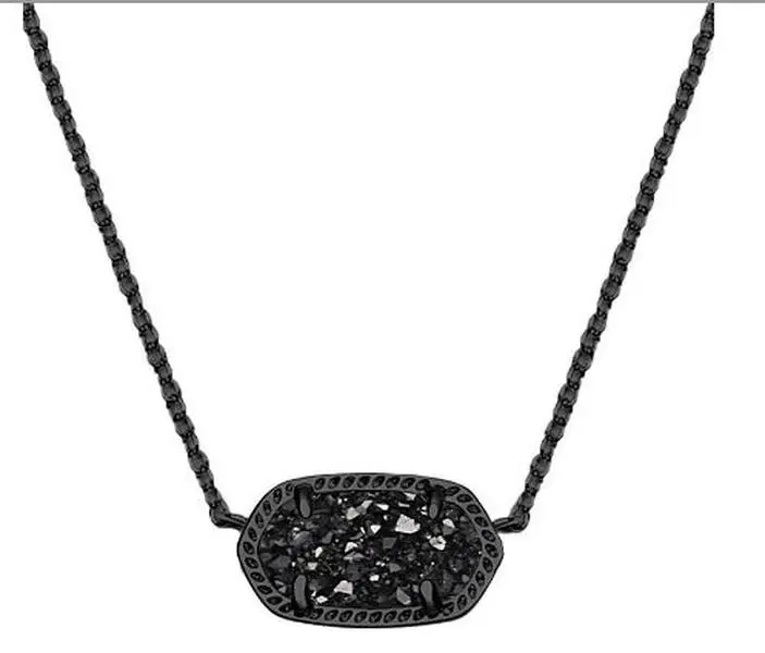 Women's Kendra Scott Elisa Classic Black Drusy Pendant Necklace, Dainty Gunmetal-Plated Metal Coating Jewelry with 15-in Chain & 2-in Extender (Adjustable 15-17in), Silver Necklaces & Pendants