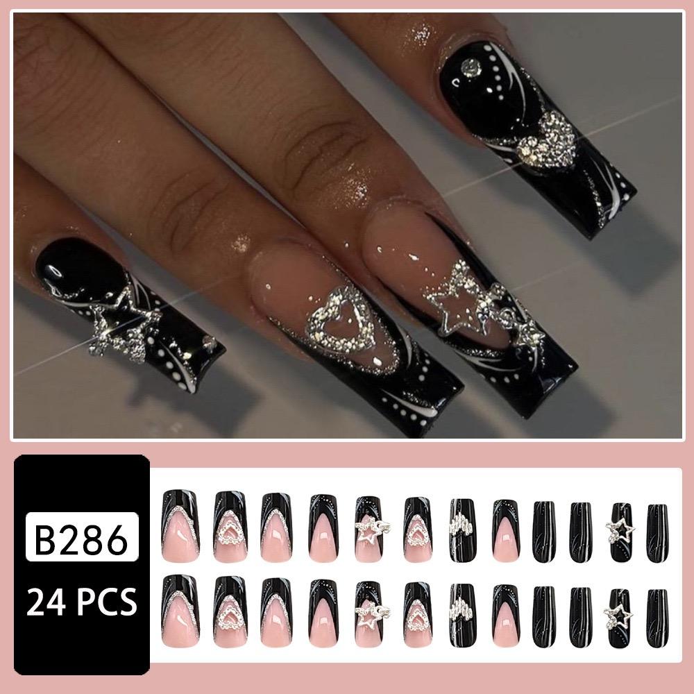 Reusable Acrylic Press On Nails Multi-Pack Kit (24pcs) - 6 Styles, French Tip, Floral, Chrome, Rhinestone Designs, Almond & Square Shapes, Glossy Finish, Acrylic Nails, Beauty Products