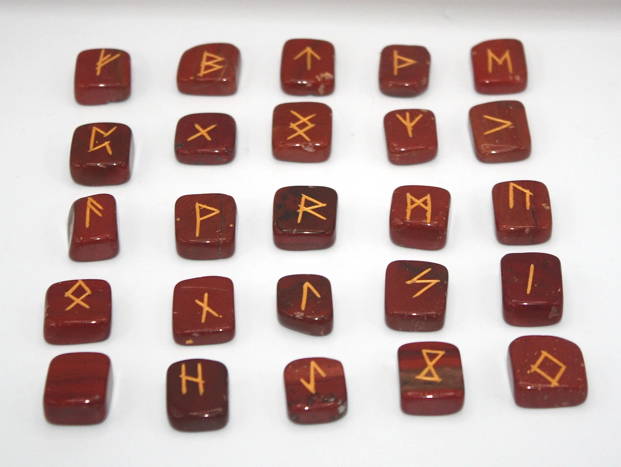 Auras by Osiris - Rune Gemstones Set with Engraved Elder Futhark Alphabet Divination, Crystal Healing Chakra (10: Red Jasper Rune Sets)