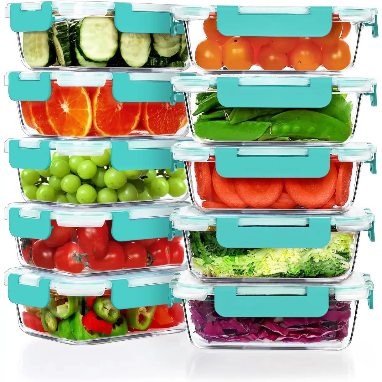 10Pack 22OZ Glass Meal Prep Containers, Airtight Glass Lunch Containers Set, Glass Food Storage Containers with Lids,Exclusive of BPA, for Microwave, Oven, Freezer&Dishwasher Friendly,Green
