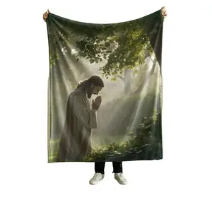 Jesus Praying Flannel Blanket Soft Comfortable Warm Throw for Home Office Travel Camping Spiritual Healing Gift