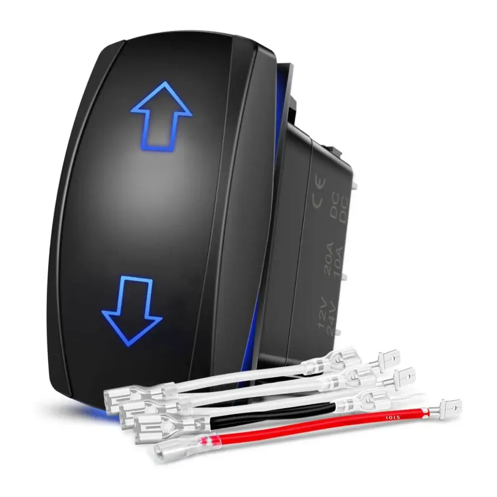 Nilight 7-Pin DPDT Double Pole Heavy Duty Control Rocker Switch - 1.43in x 0.84in, Blue, On/Off Arrows, Polarity Reverse, 12V 20A, LED-Compatible for LED Lights, Auto Reset, ABS+PC, w/Premium Jumper Wires Kit, Dual Operation for Cars, Jeeps, Trucks
