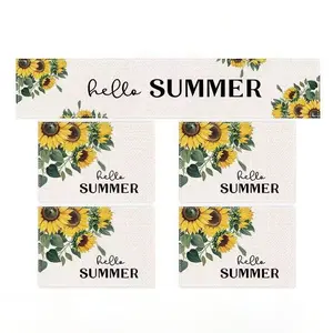 2D flat printing, 5-piece/7-piece table flag placemat set, spring and summer floral table decoration, sunflower pattern design, suitable for spring kitchen table decoration and home party decoration