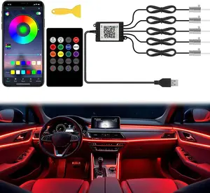 Car LED Interior Strip Lights,  RGB Car Interior LED Light Wireless APP and Remote Control,  in  Ambient Lighting Kit with  Inches Fiber Optic, EL Wire Lights for Car Inside