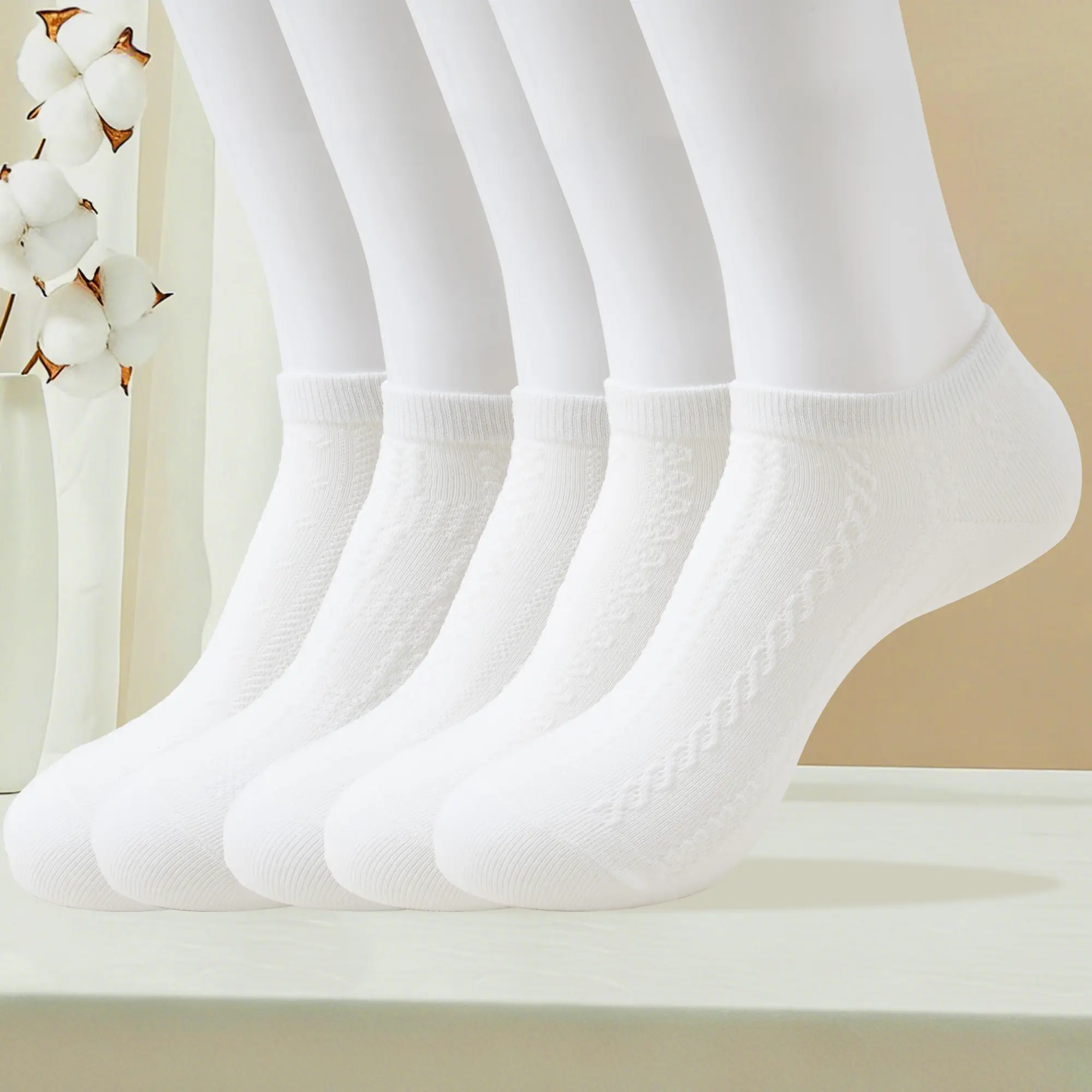 5 Pairs White Cotton Low Cut Socks for Women – Breathable No Show Ankle Socks, Soft Lightweight Everyday Socks