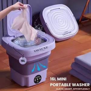 Foldable Washing Machine - 16L Portable Washing Machine for Baby/Girl Clothes/Socks/Underwear - Collapsible Mini Washer Machine for Apartment, RV, Camping, Travel - Small Countertop Washing Machine
