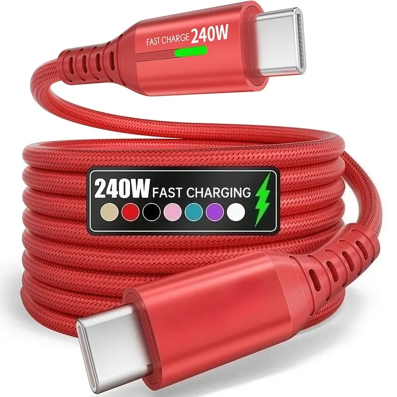 240W Super Fast Charging USB-C to C Durable Braided Cable  Charging Indicator  for iPhone, for Samsung & All Type-C Smartphones, Tablets and Laptops