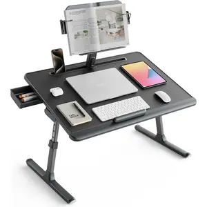 Laptop Desk for Bed [ XXL ] with Upgraded Height Angle Adjustable Book Stand,Multi-Purpose Lapdesk Bed Tray Desk for Working Writing Reading Drawing (Black)