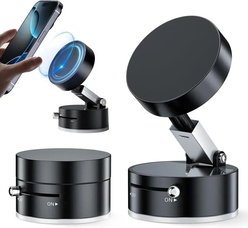 Vacuum phone holder 2026 Upgrade Multifunctional Vacuum Suction Phone Holder Portable Lazy Nano Magnetic Car Mount with Double-Row N52 Magnets for Smooth Surfaces Compact Lightweight Design