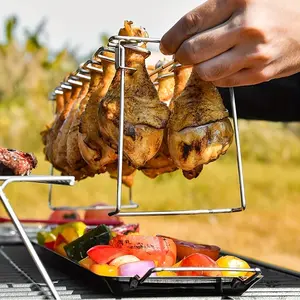 Stainless Steel BBQ Grill Rack Set, Chicken Leg & Wing Holder, Smoker Grate or Oven Tray, Picnic Kitchen Accessories, Barbecue Utensils